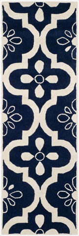 CHT751C-27 2 Ft. – 3 In. x 7 Ft. Runner- Contemporary Chatham Dark Blue And Ivory Hand Tufted Rug