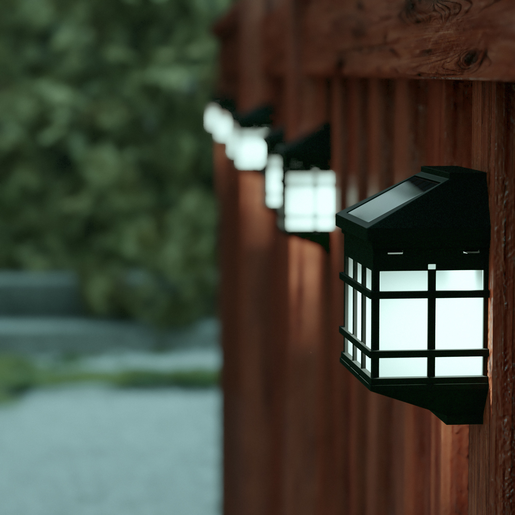 James Allan FFLA94253 Set of (6) 4.5″ X 3.5″ Outdoor LED Solar Lantern Style Wall Deck Fence Lights Black Outdoor Lighting Landscape Lighting