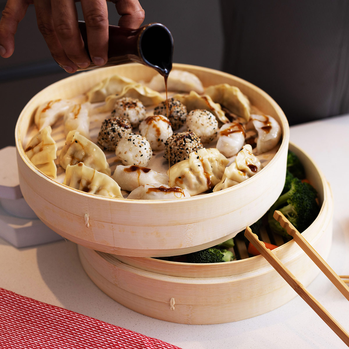 12'' 2-Tier Bamboo Steamer Baskets
