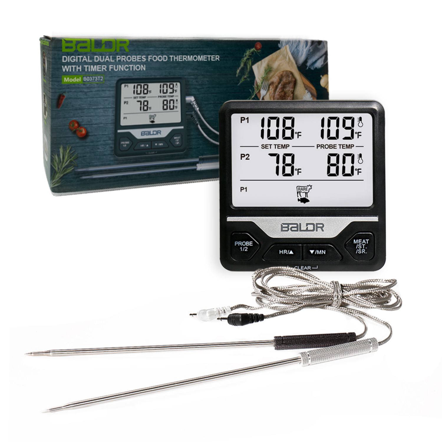 Baldr Electronic BALDR Dual Probe Digital Cooking Thermometer in Black