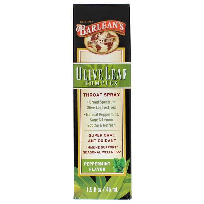 Barleans Organic Oils Olive Leaf Complex Throat Spray Peppermint 1.5 Oz