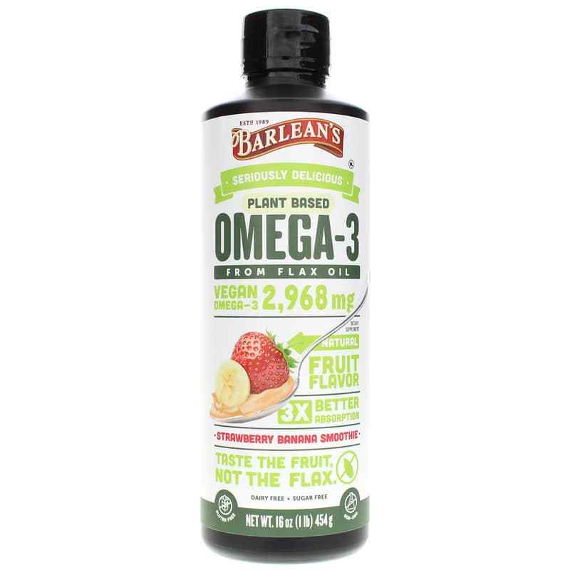 Barleans Organic Oils Seriously Delicious Omega-3 from Flax Oil Strawberry Banana 16 Oz