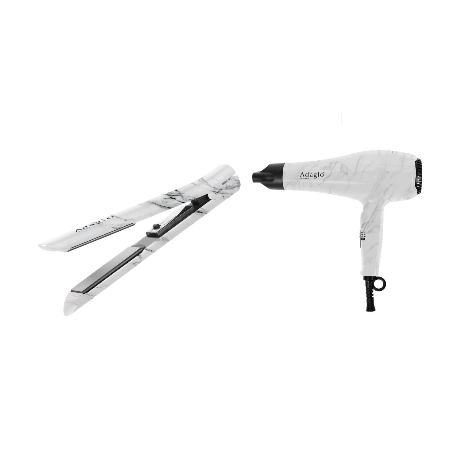 Bibas Adagio Blow Dry & Straighten Essentials Duo in White Marble