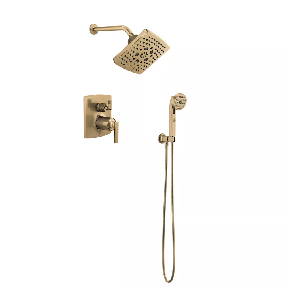 Brizo Kintsu Shower Set with 7" Wall Mounted Multi-Function Showerhead, Handheld and Diverter Trim in Luxe Gold