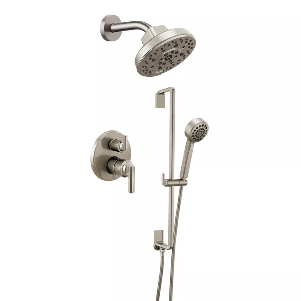 Brizo Levoir Shower Set with 7" Multi-Function Showerhead, Handheld and Diverter Trim in Luxe Nickel