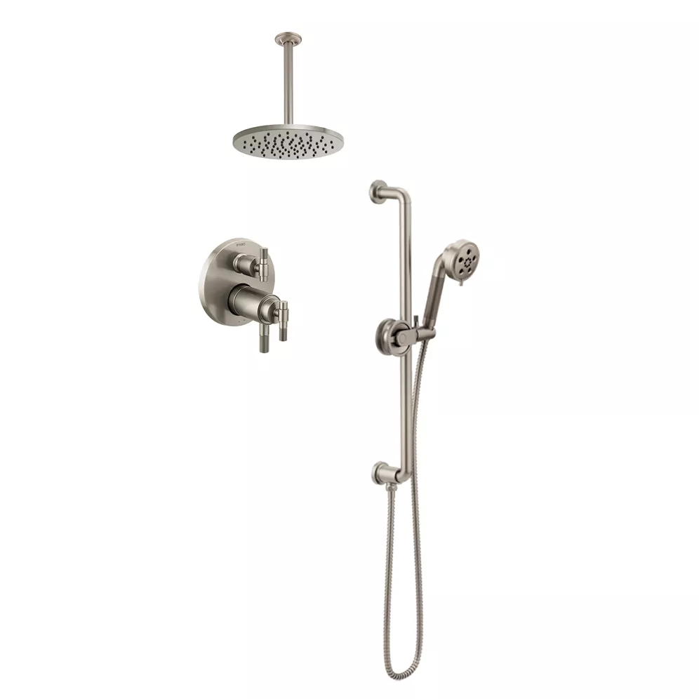 Brizo Litze Shower Set with 4-Function Wall Mounted Showerhead, 12" Ceiling mounted showerhead and handheld in Luxe Nickel