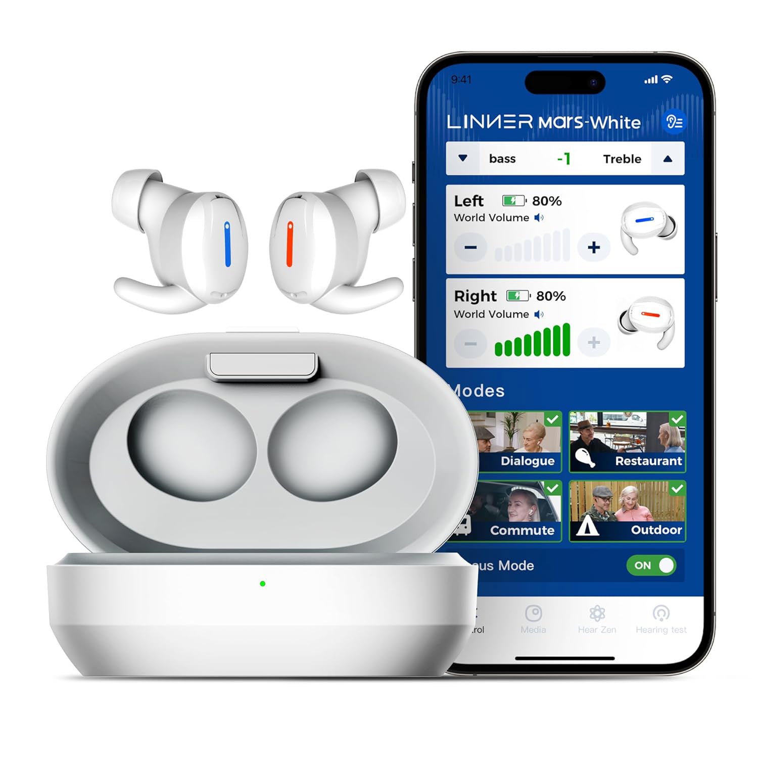 Linner Electronics Co. LINNER Mars OTC Hearing Aids w/ Noise & Feedback Cancellation Discreet Fit for All-Day Comfort w/ Focus Mode in White