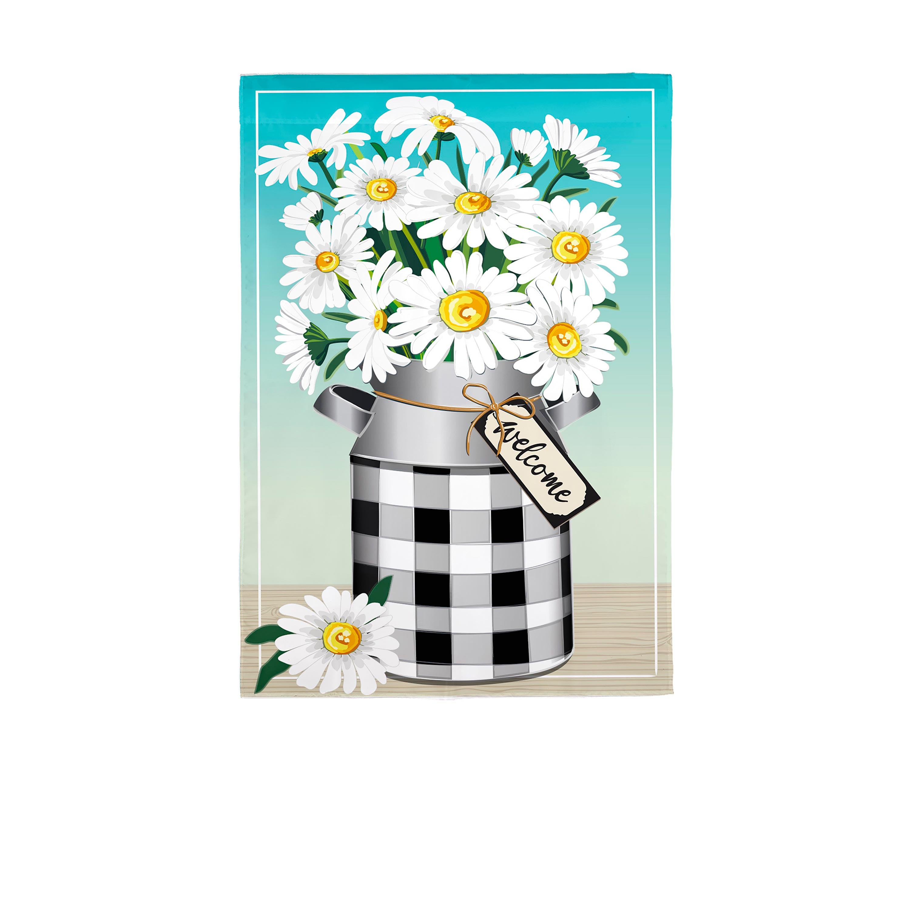 Milk Can with Daisies Burlap Garden Flag