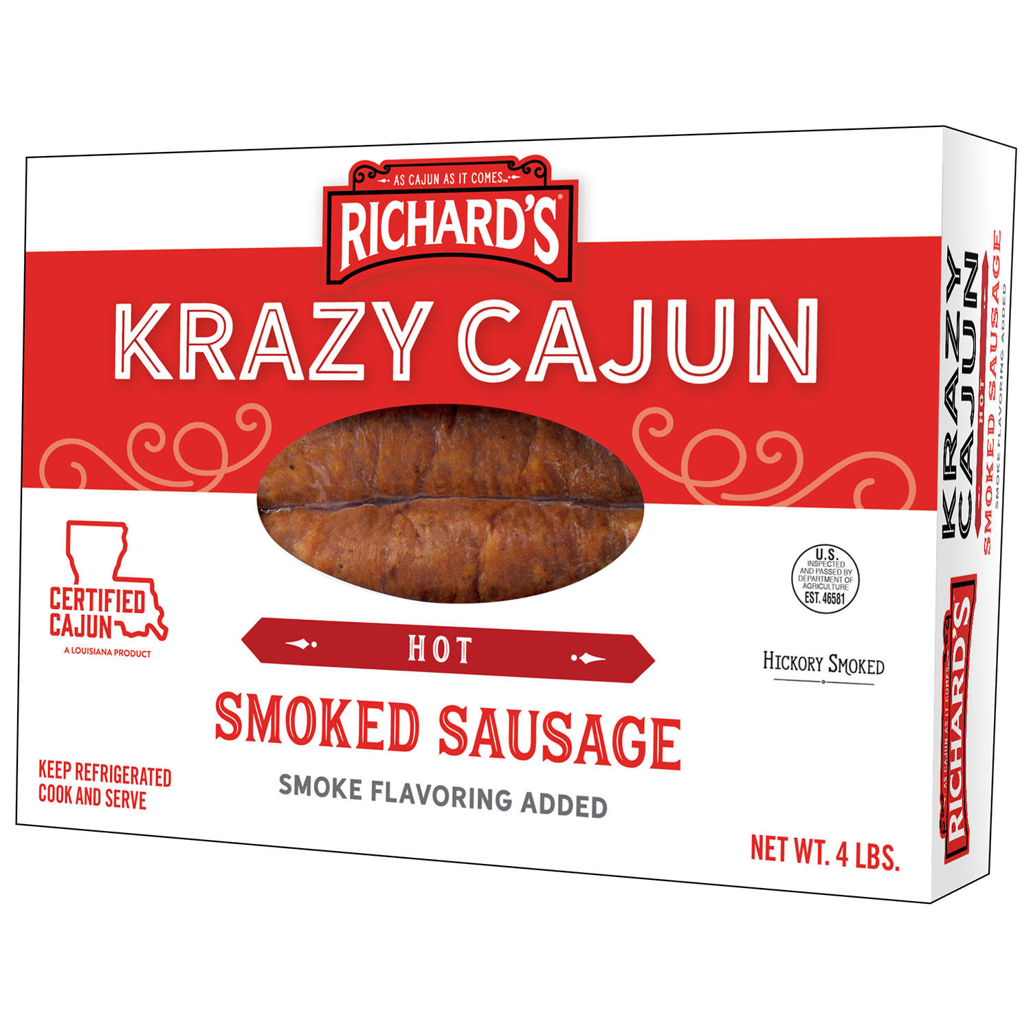 Richard's Hot Krazy Cajun Smoked Sausage - 4 lbs.