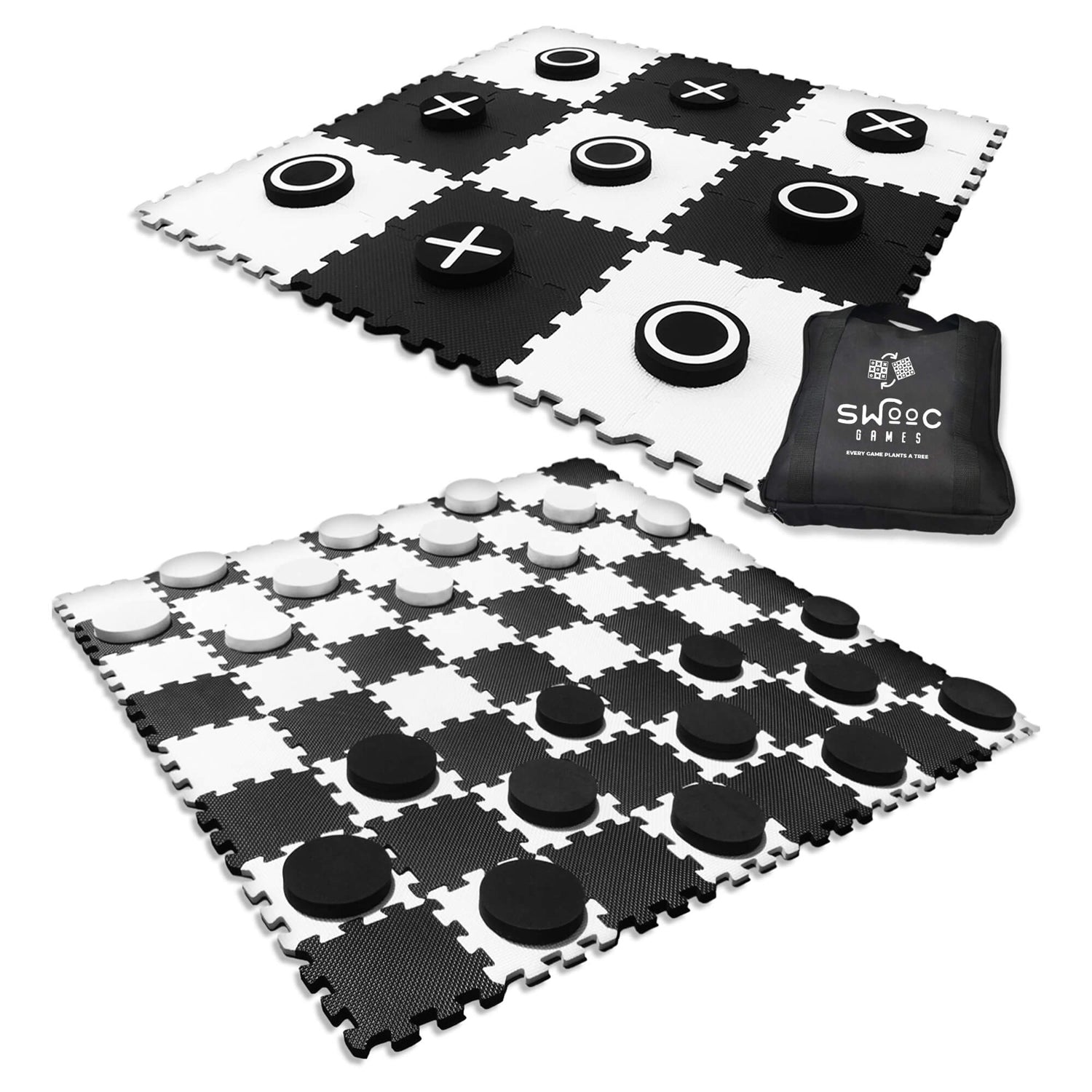 SWOOC 2-in-1 Giant Checkers & Tic Tac Toe Game in Black