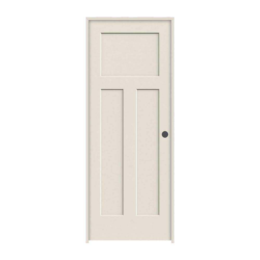 32 in. x 80 in. 3 Panel Craftsman Primed Left-Hand Smooth Solid Core Molded Composite MDF Single Prehung Interior Door