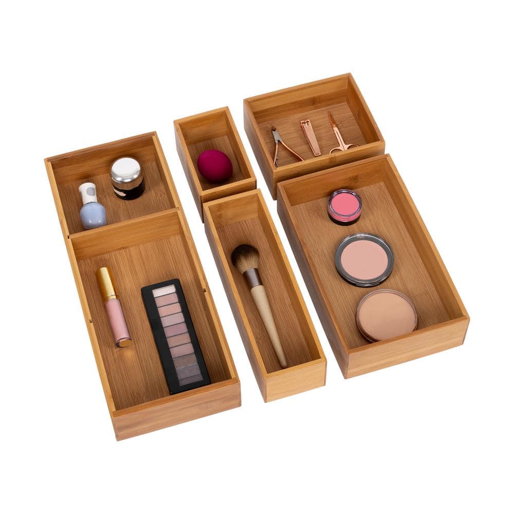 5-Piece Bamboo Storage Box Set with Dividers