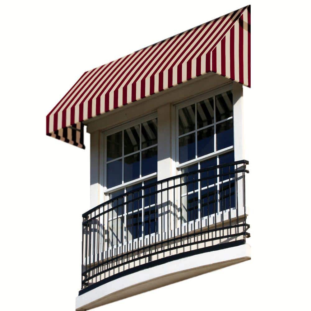 8.38 ft. New Yorker Fixed Awning 100.5 in. W x 31 in. H x 24 in. D Acrylic Fabric in Burgundy/Tan Stripe