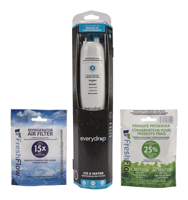 Everydrop® Refrigerator Water Filter 3 - Edr3Rxd1 (Pack Of 1) + Freshflow™ Air Freshflow Produce Preserver Refill in Multi-Pack, EDR3RXVR6
