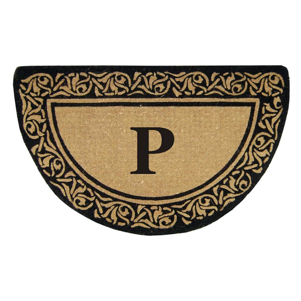 Heavy Duty Bella Brown 22 in. x 36 in. No Backing Coir Monogrammed P Indoor Outdoor Door Mat
