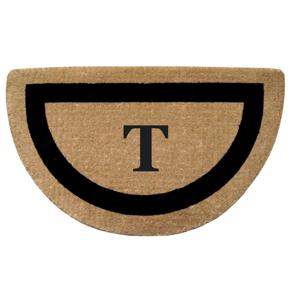 Heavy Duty Brown 22 in. x 36 in. Coco Single Picture Frame Monogrammed T Indoor Outdoor Door Mat