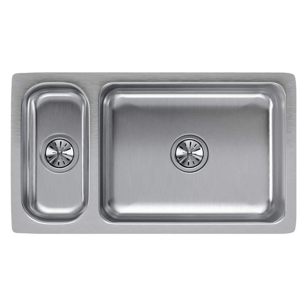 Lustertone Classic Stainless Steel, 32-1/4 in. x 18-1/4 in. x 7-3/4 in. 30/70 Double Bowl Undermount Sink