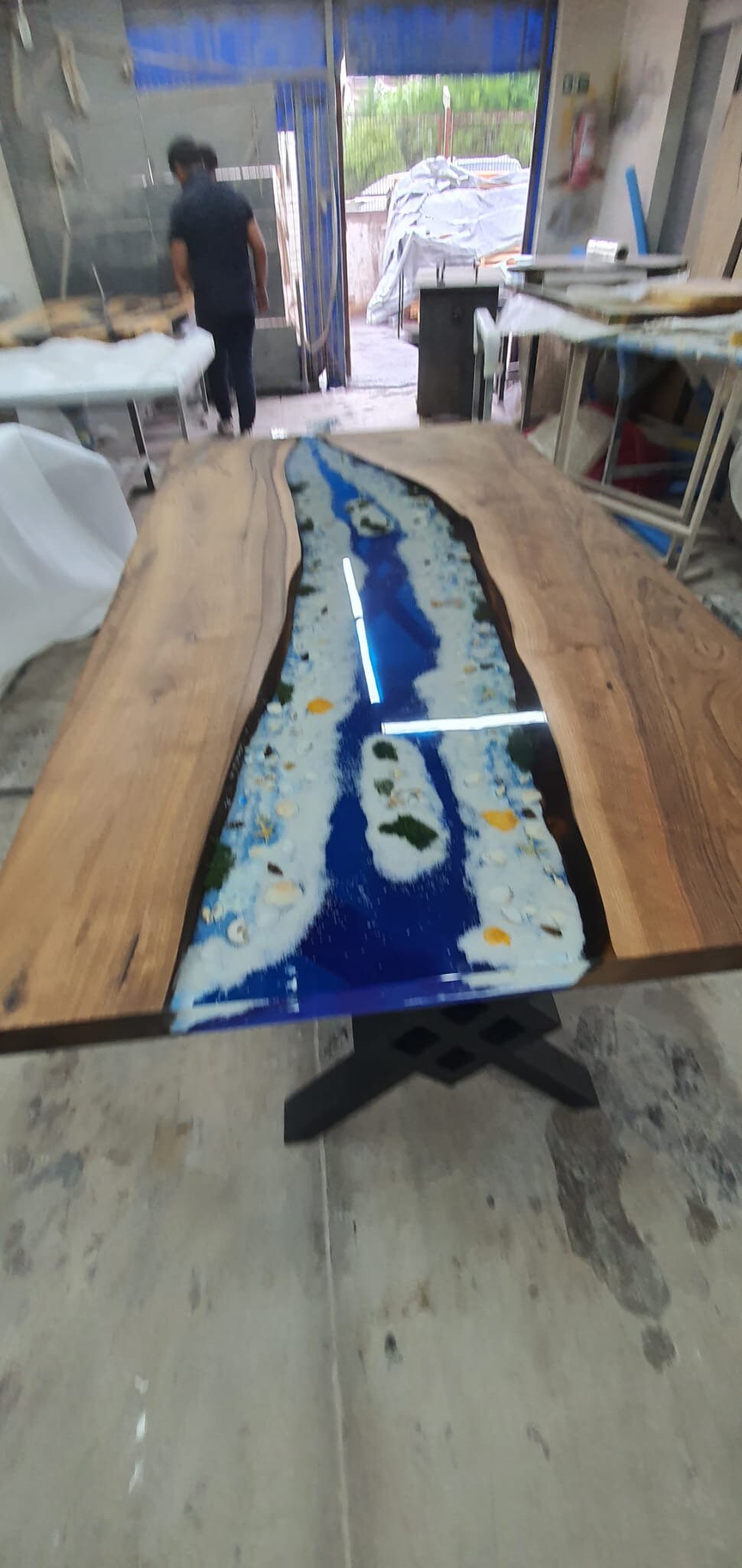 Ocean Table, Custom Epoxy Resin Dining 72" X 40" Walnut Wood Aquarium Theme River Table Order For Daniel M