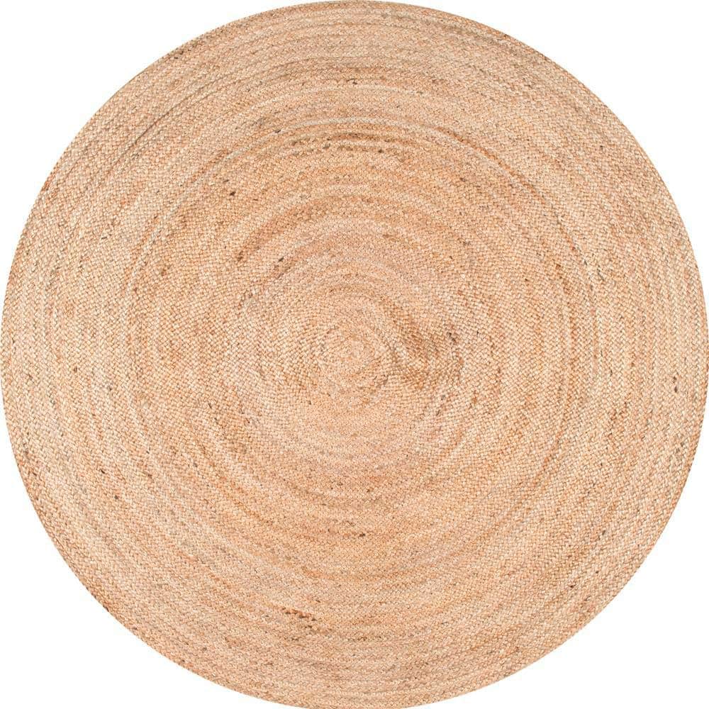 Rigo Chunky Loop Natural Jute Tan 6 ft. Farmhouse Round Living Room/Bedroom/Dining Room Area Rug