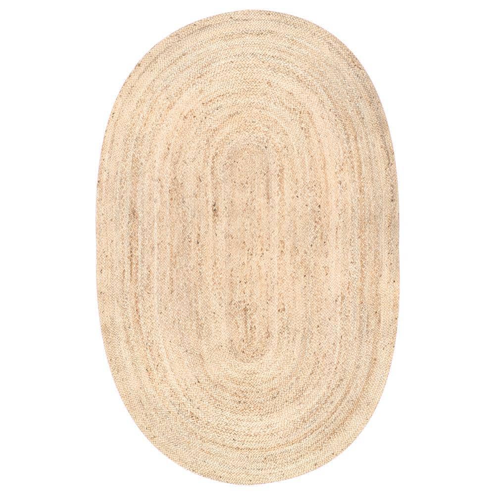 Rigo Chunky Loop Natural Jute Tan 8 ft. x 10 ft. Farmhouse Oval Rug